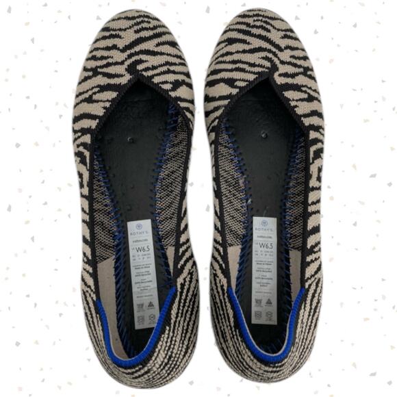 Black Zebra Neutral Animal Print Casual Shoes EDS Spoonie Rothy’s The Flat 6.5 - Picture 6 of 15